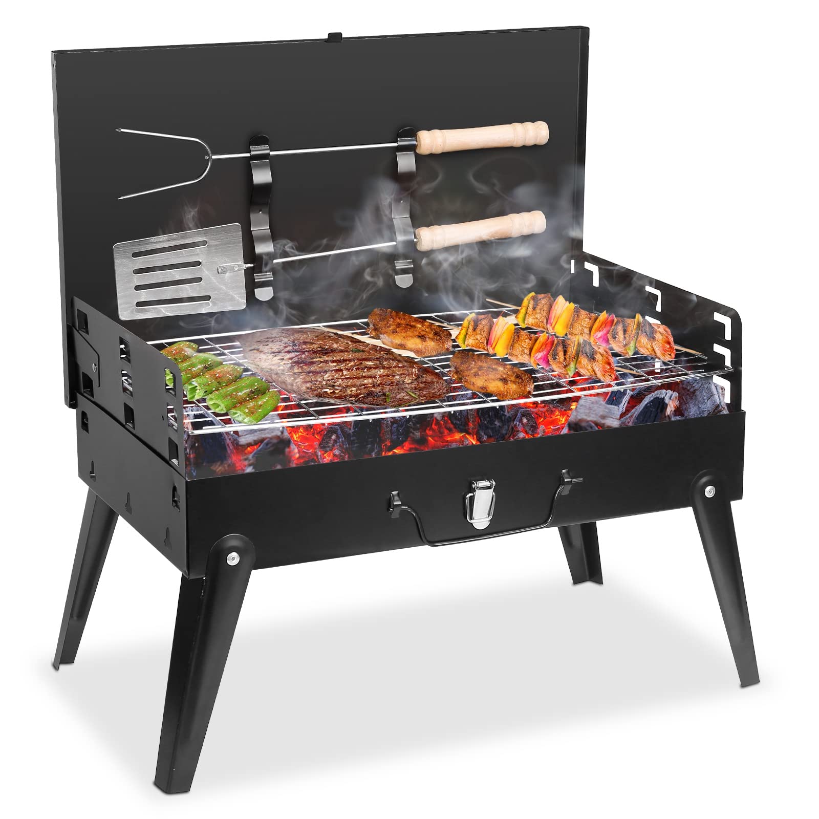 TeqHome front view showing compact grill and stable legs for easy transport