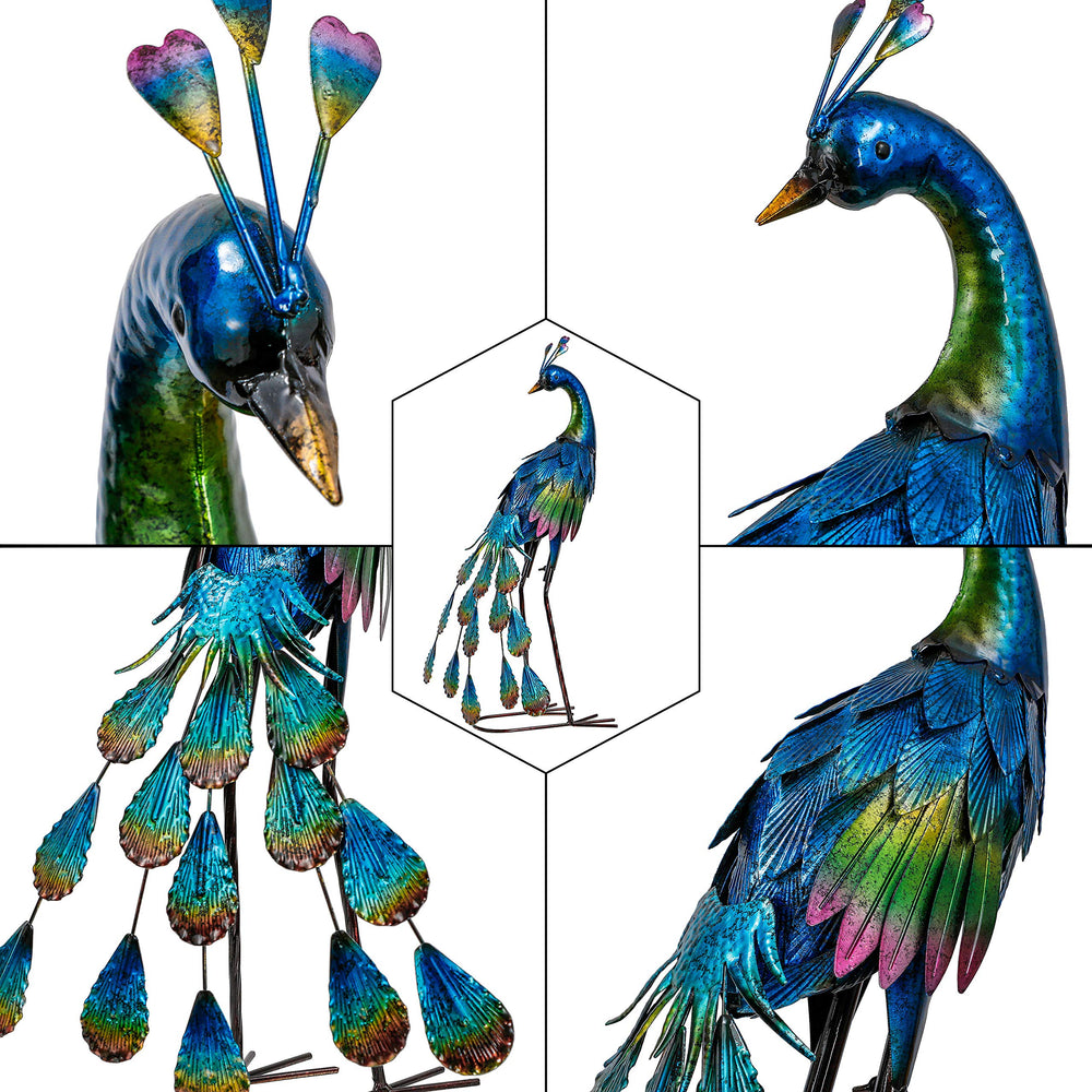 TERESA'S COLLECTIONS peacock assembled in garden creates a colorful focal point