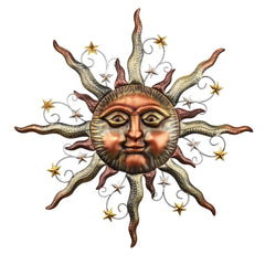 TERESA'S COLLECTIONS bronze sun face front view providing garden focal point