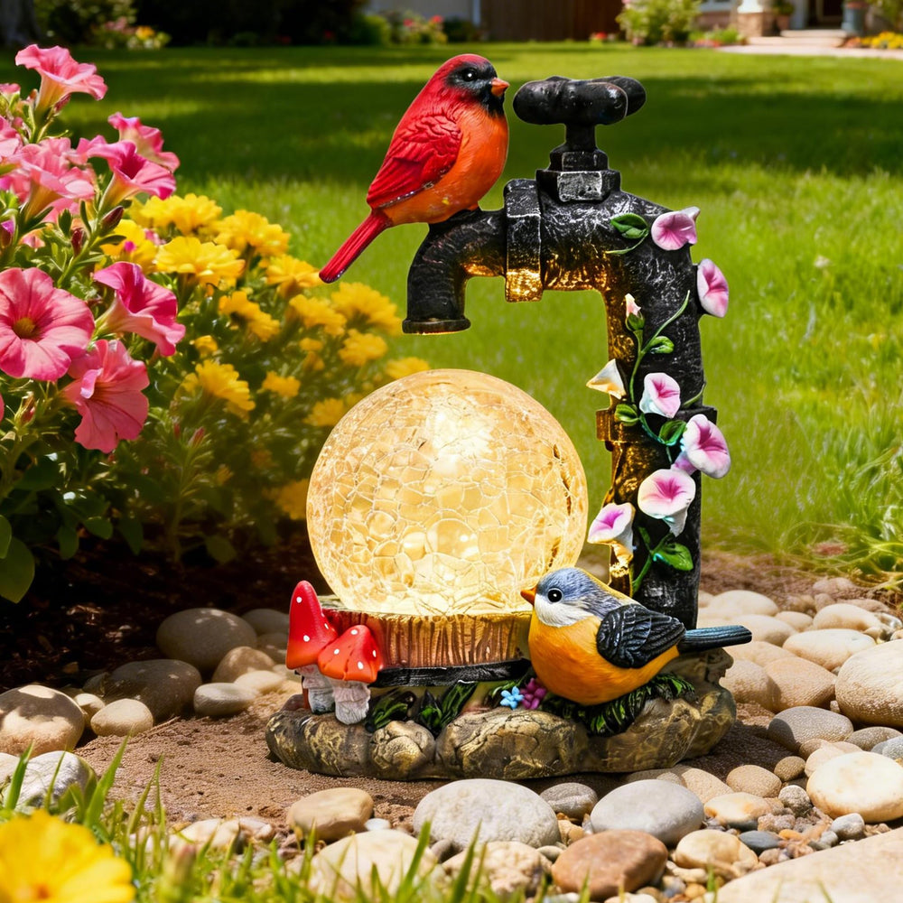 TERESA'S COLLECTIONS front view of red cardinal statue showing decorative faucet perch and bright color