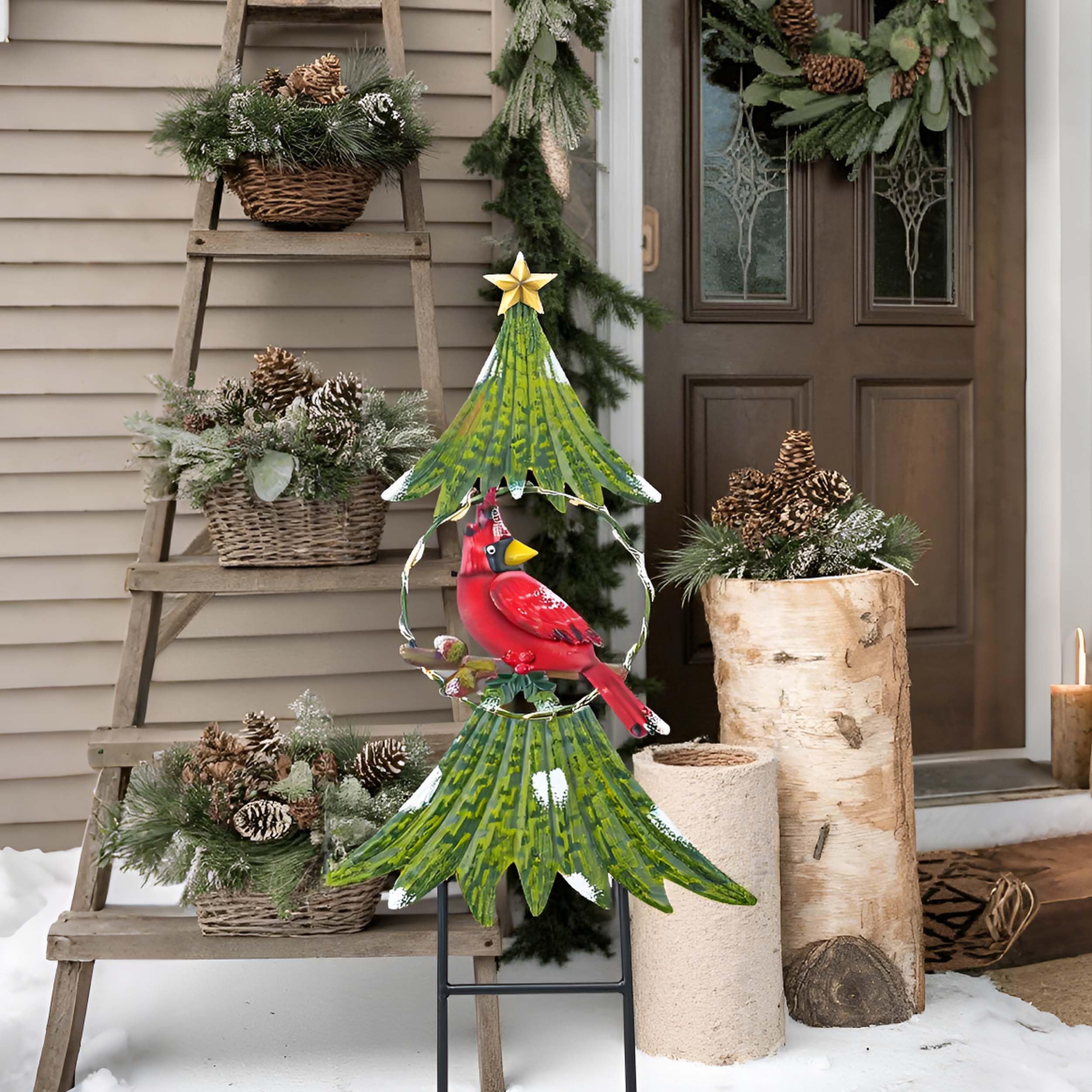 TERESA'S COLLECTIONS porch scene with stake enhancing entrance with cheerful holiday glow