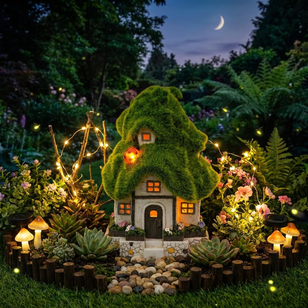 TERESA'S COLLECTIONS night view lit by solar light showing ambient glow benefit