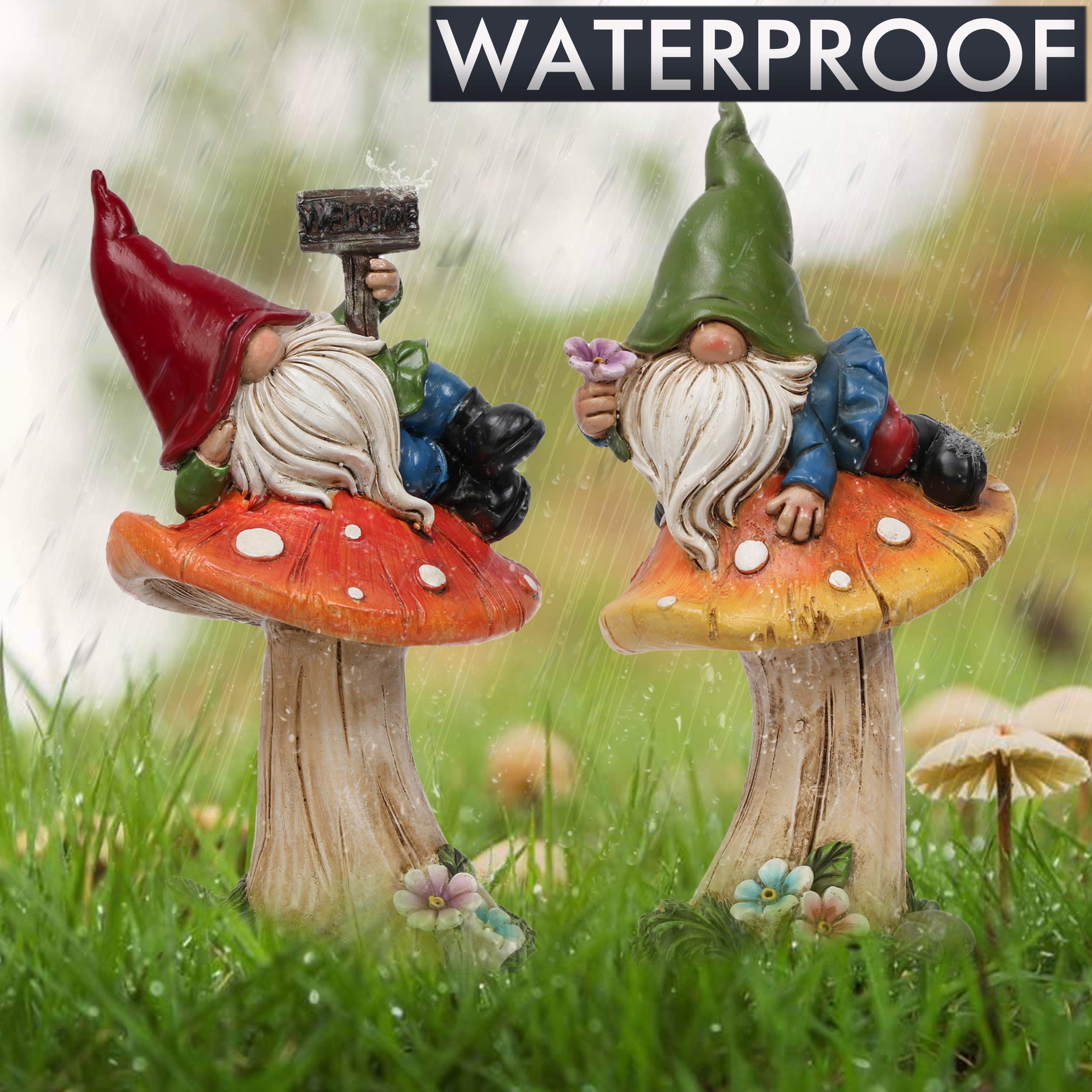 TERESA'S COLLECTIONS gnomes nestled in a potted plant adding whimsical contrast benefit