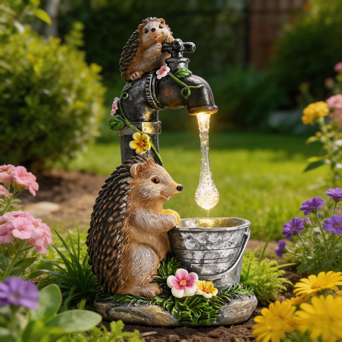 TERESA'S COLLECTIONS front view of hedgehogs faucet showing whimsical design and curb appeal
