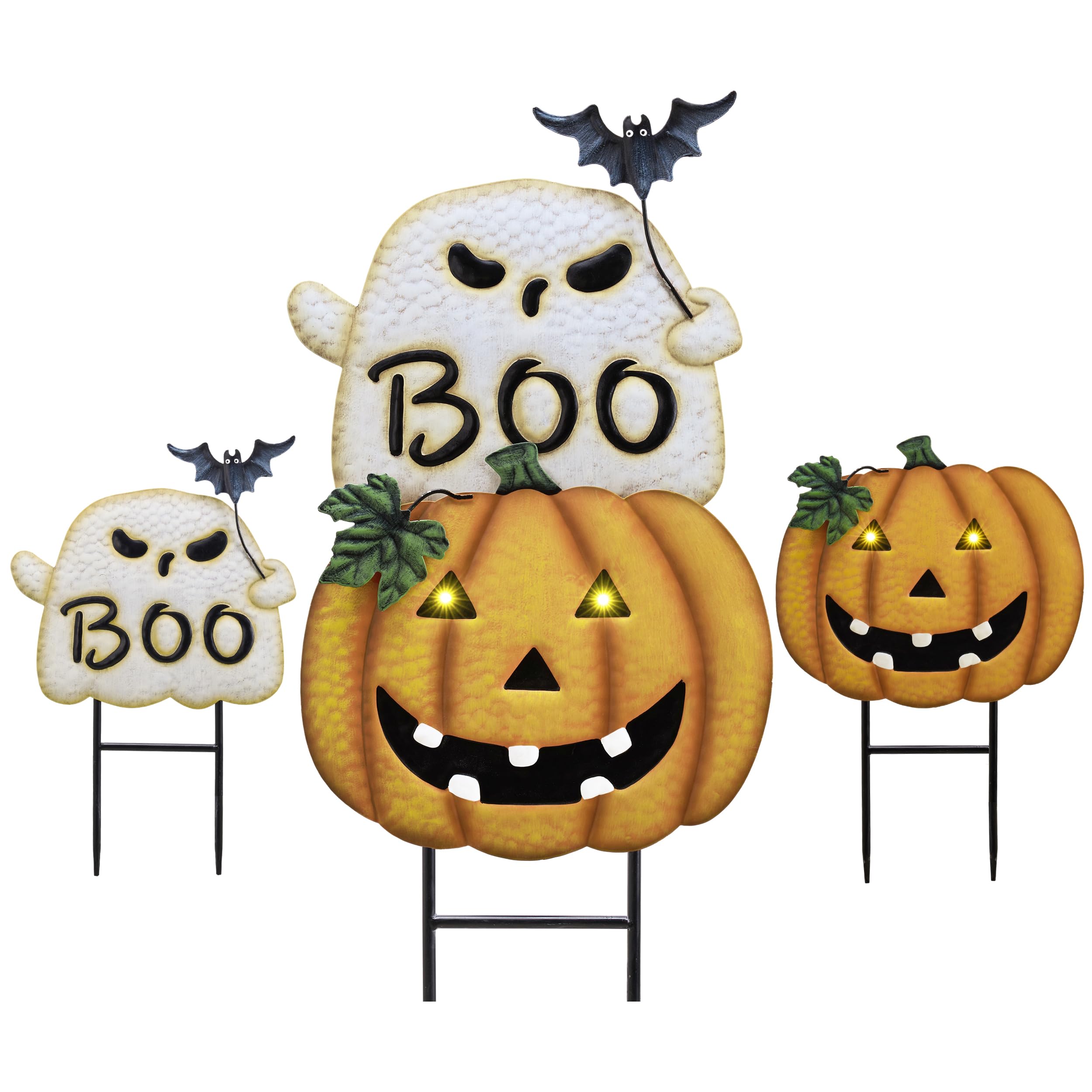 TERESA'S COLLECTIONS front view of stacked ghost and pumpkin showing bold Halloween look