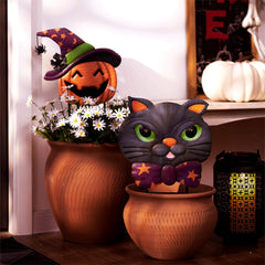 TERESA'S COLLECTIONS stake glowing at night to create illuminated Halloween curb appeal