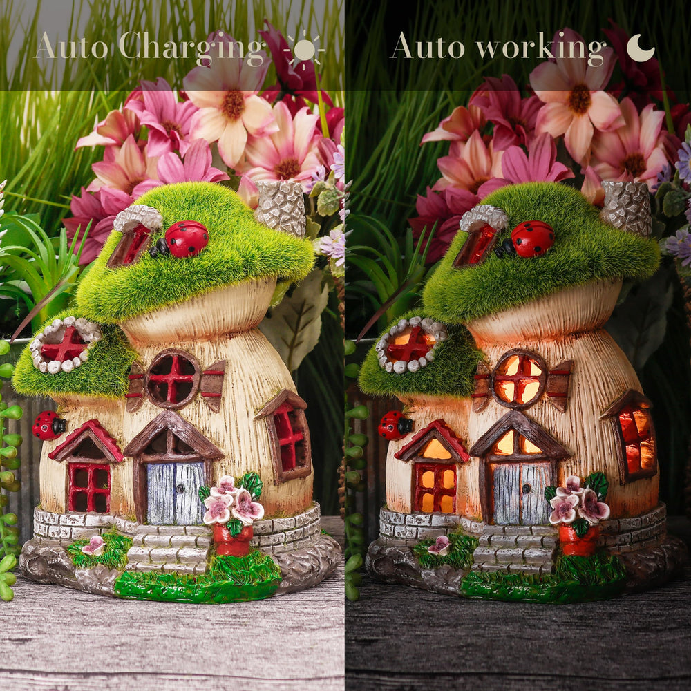 TERESA'S COLLECTIONS mushroom placed in fairy garden demonstrating decorative placement ideas
