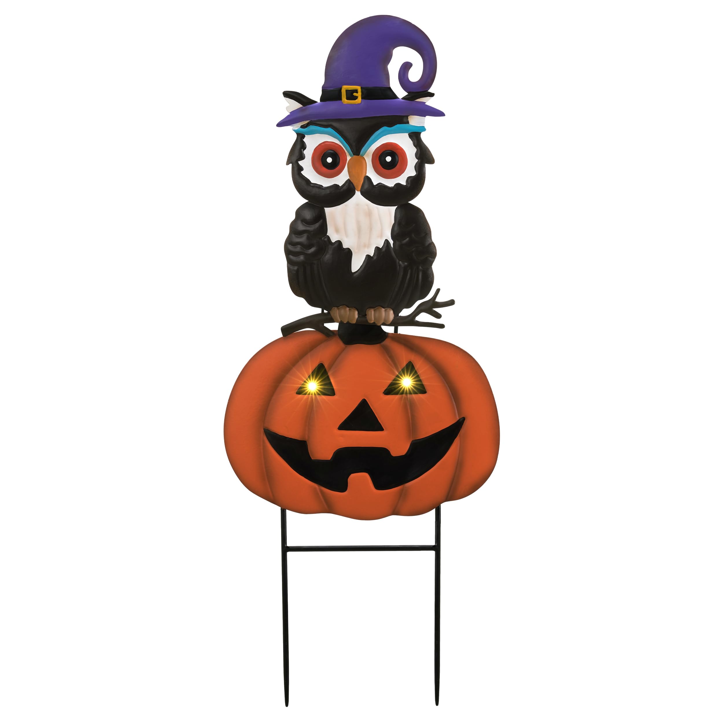 TERESA'S COLLECTIONS illuminated at night highlighting glowing pumpkin eyes for safety