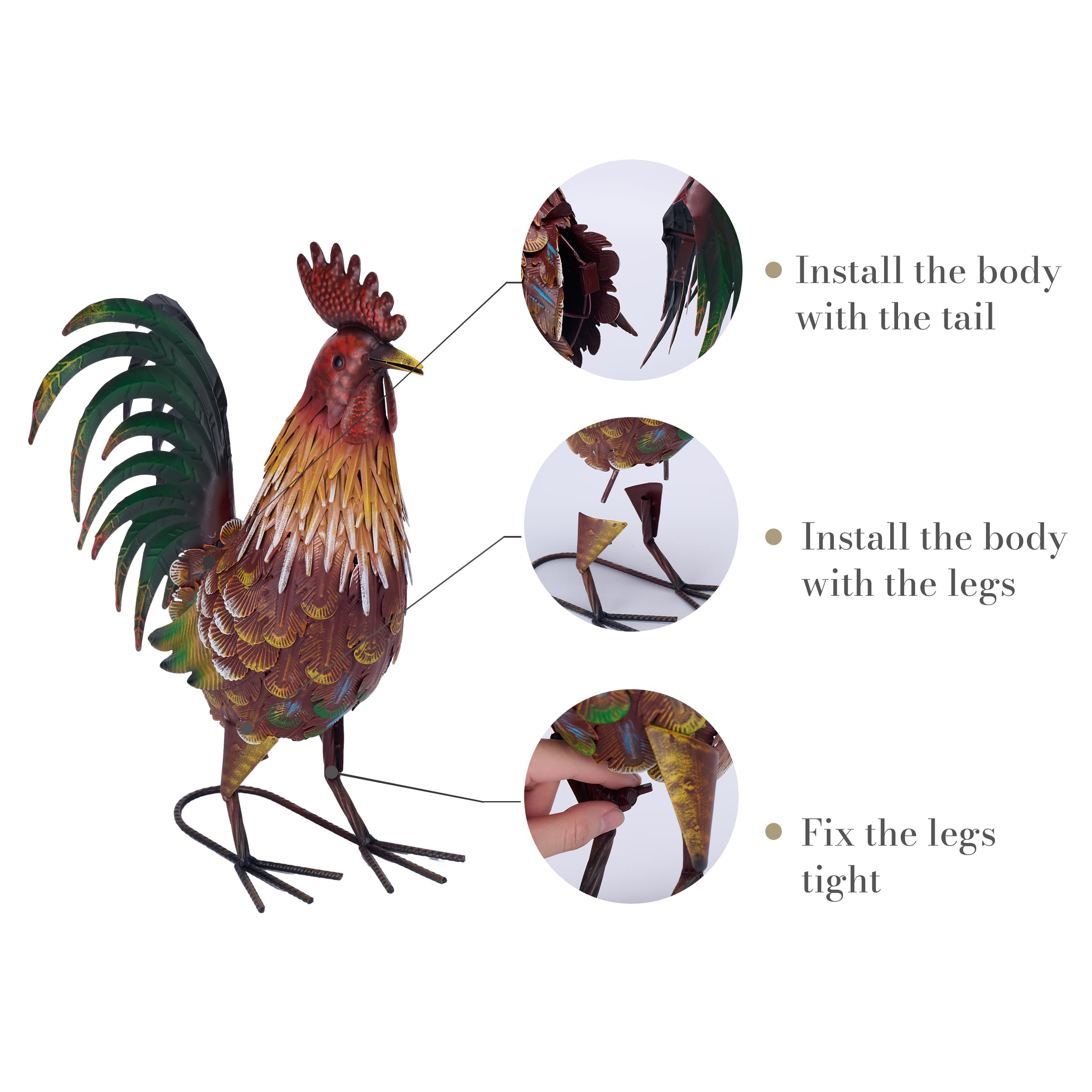 TERESA'S COLLECTIONS rooster placed in flowerbed adding color and garden focal point