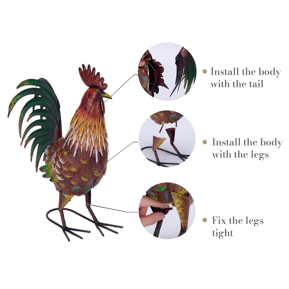 TERESA'S COLLECTIONS rooster placed in flowerbed adding color and garden focal point