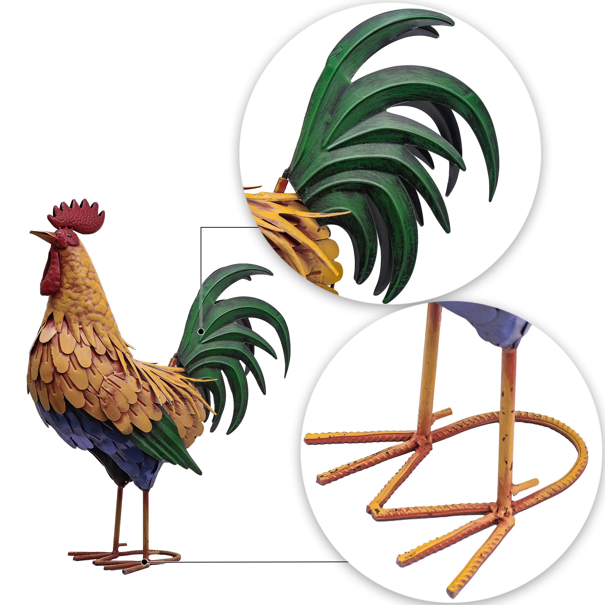TERESA'S COLLECTIONS rooster on a porch mantel enhancing indoor-outdoor decor versatility