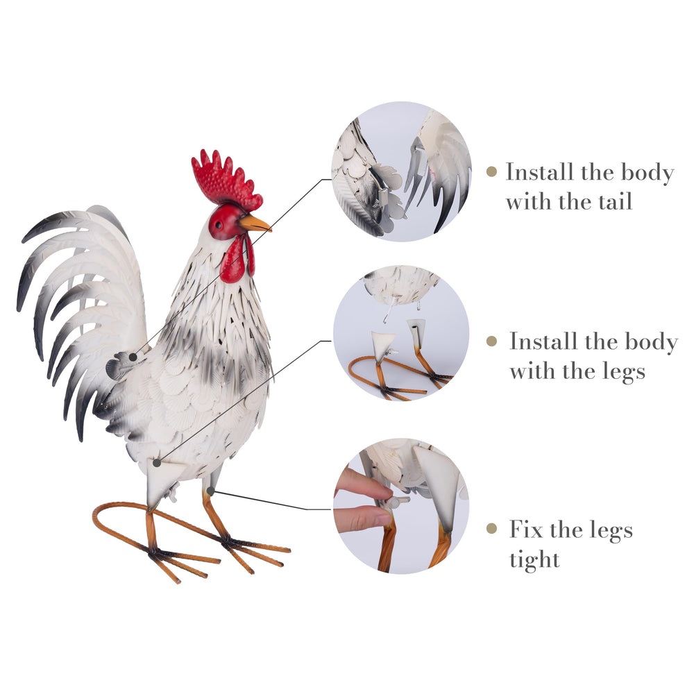 TERESA'S COLLECTIONS rooster beside a plant pot showing its 17.5-inch scale benefit