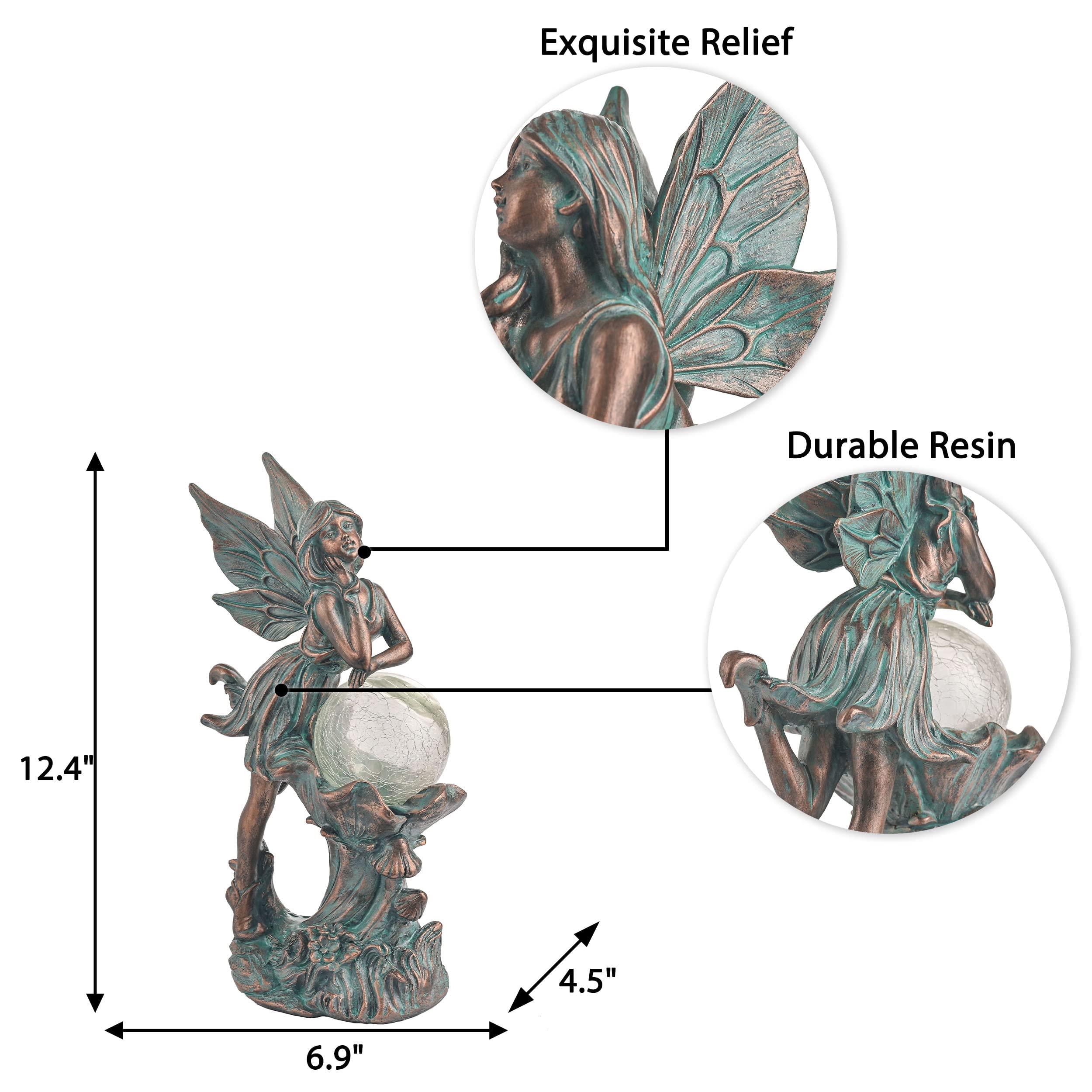 TERESA'S COLLECTIONS size comparison showing 12.4-inch statue scale and placement guidance
