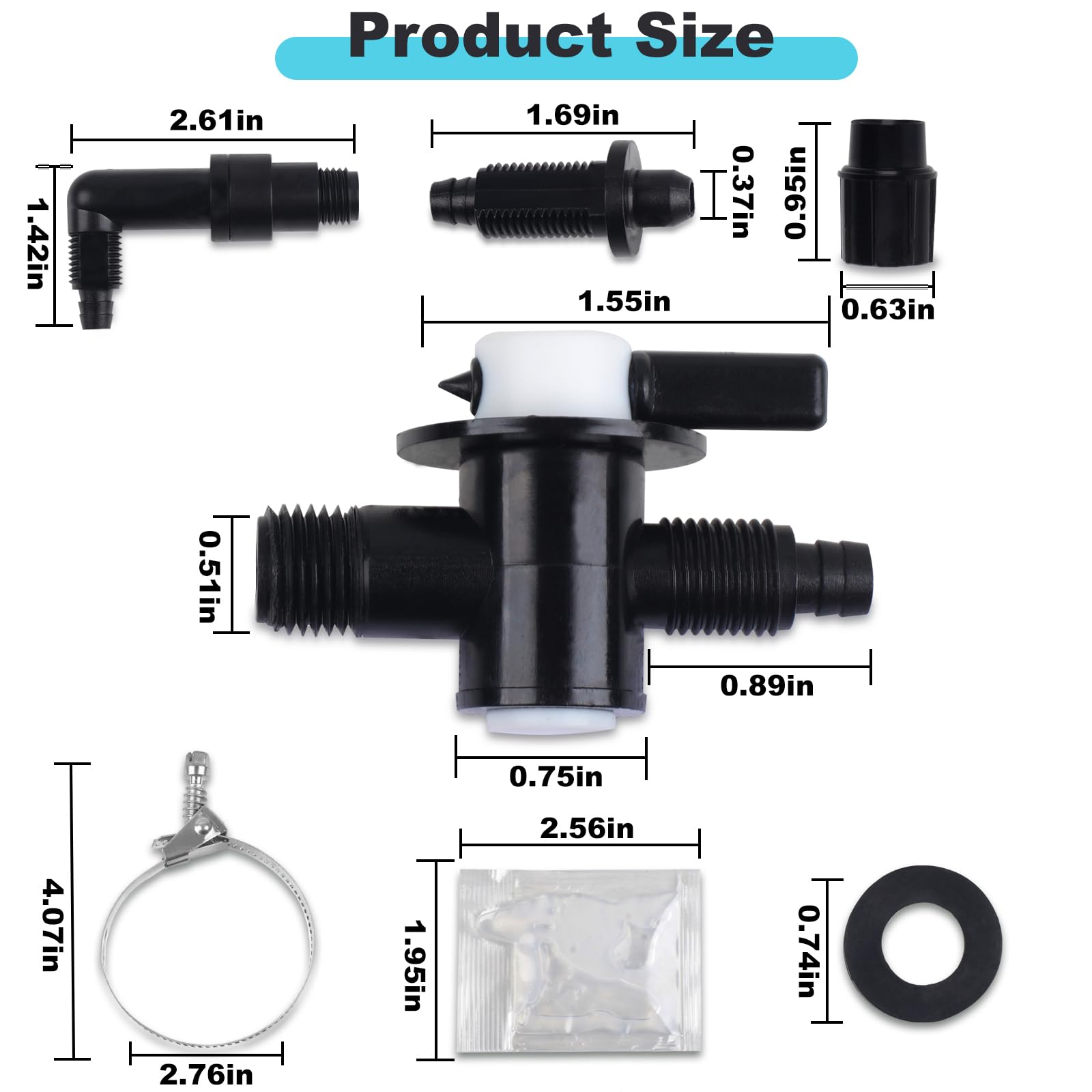 TERGTIRY valve beside tubing for size comparison aiding selection