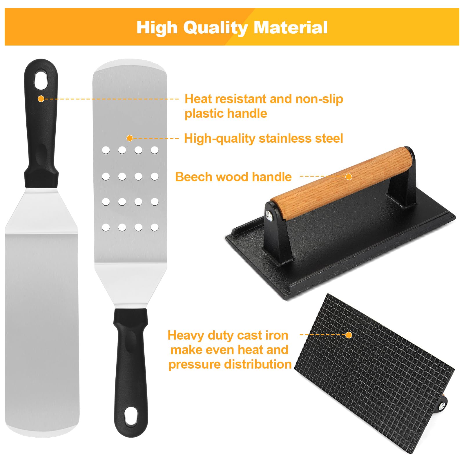 terlulu long spatula and slotted spatula close-up for safe flipping