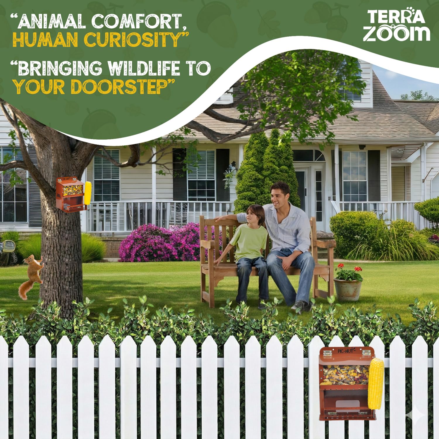 TERRA ZOOM in backyard scene illustrating wildlife-friendly feeding and enjoyment