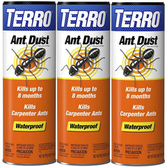 Terro front packaging showing three T600 dust tubes and clear usage benefit