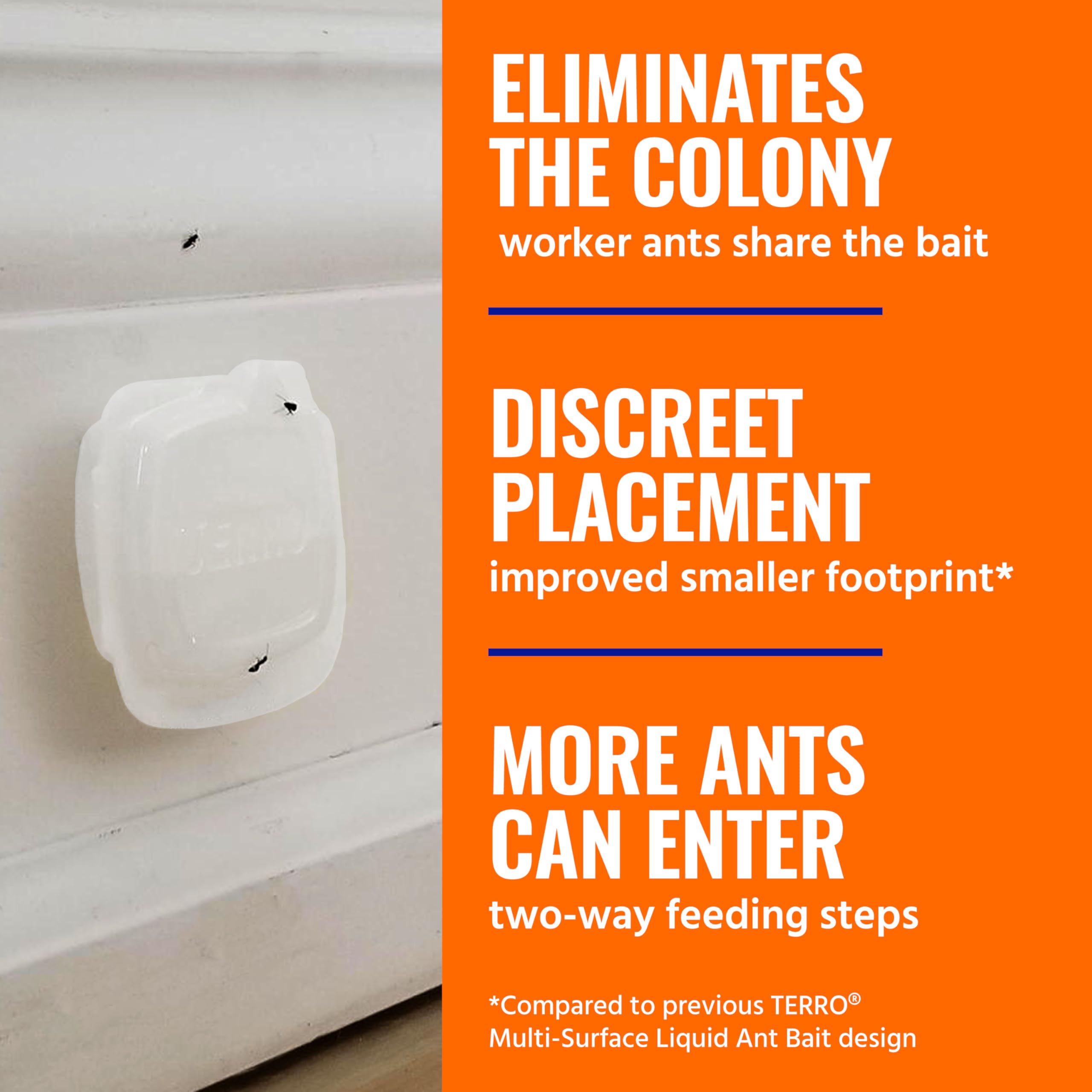 TERRO placed on baseboard near ant trail aiding targeted interception
