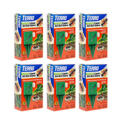 Terro outdoor stakes front packaging showing six weatherproof baits and benefits
