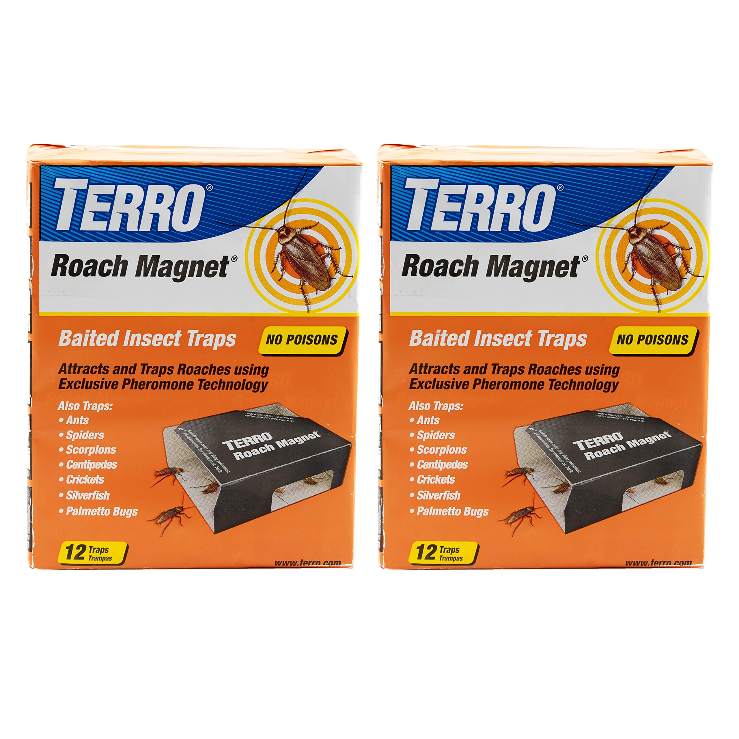 Terro roach magnet front packaging showing 24 traps and features for easy identification