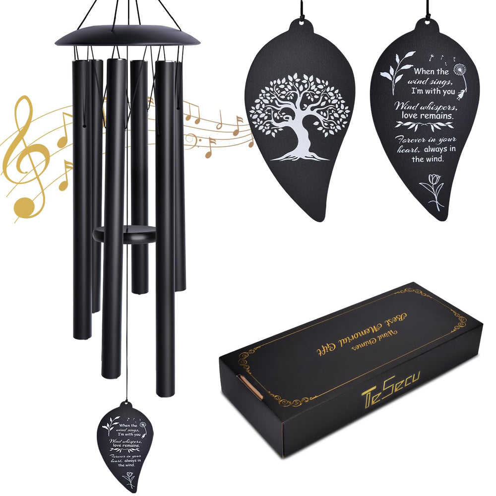 TESECU front view of wind chimes showing six tubes and serene design benefit memory keeping