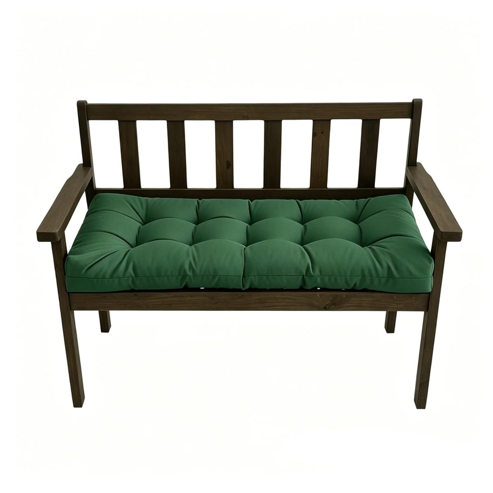 TESICA front view of dark green bench cushion showing neat tufted finish and curb appeal