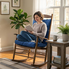 TESICA cushion in use on a porch rocking chair demonstrating added comfort