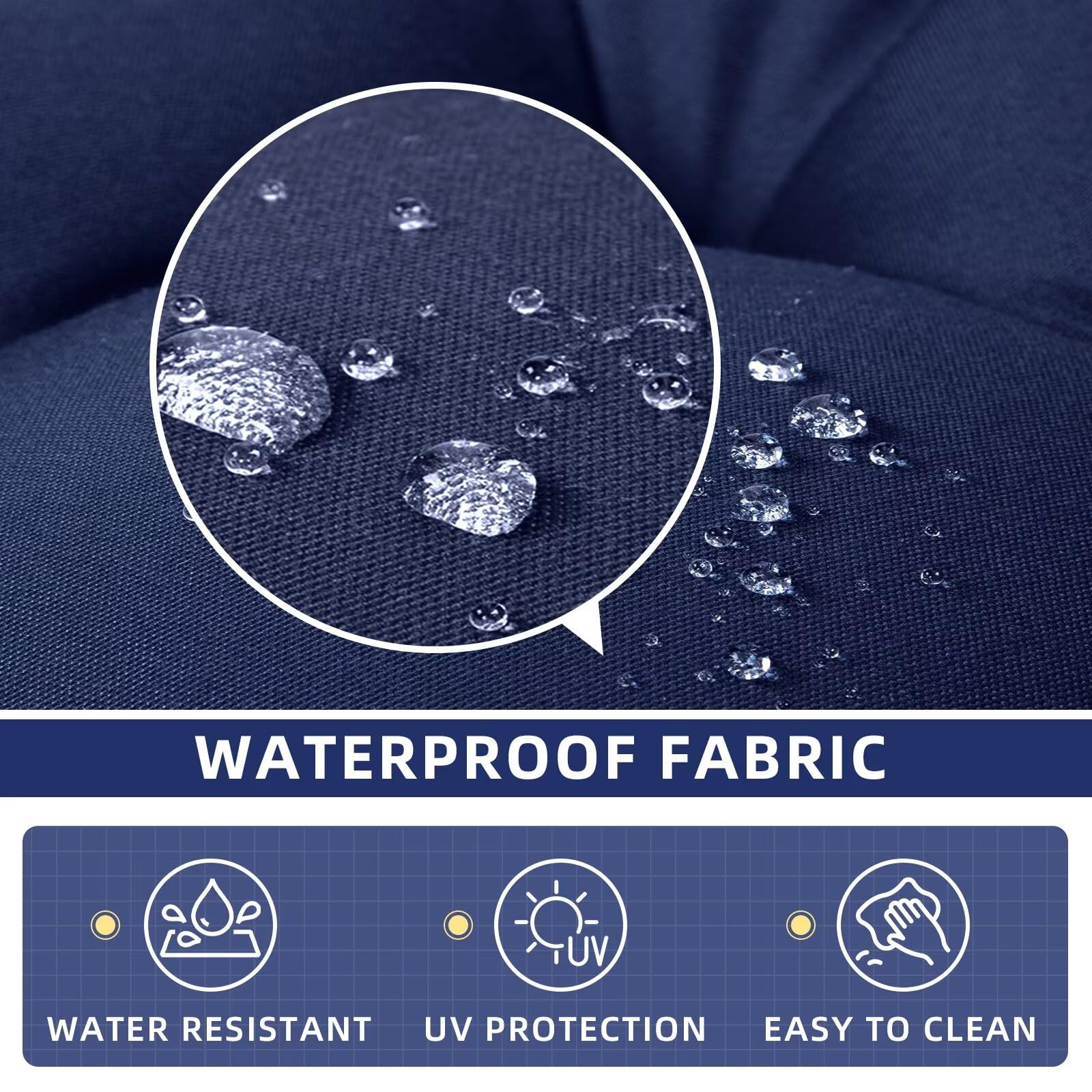 TESICA close-up of waterproof polyester texture with durable benefit