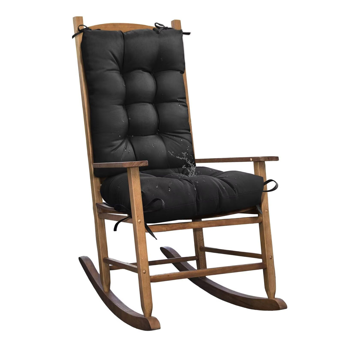 TESICA front view of black patio cushion set showing neat fit and clean lines for comfort