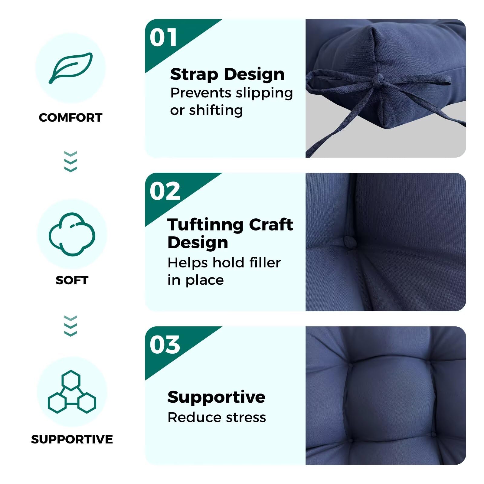 TESICA cushion next to chair measuring 19x19 inches for correct fit