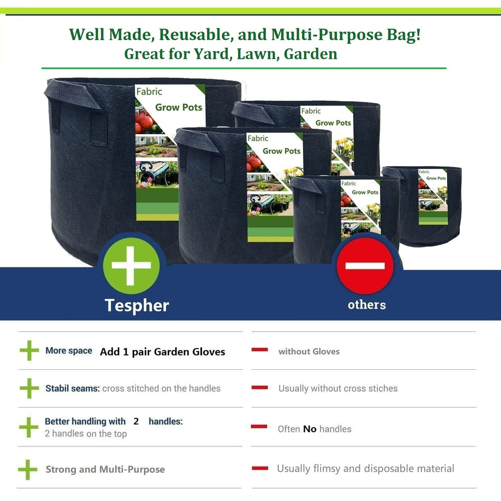 Tespher collapsed grow bag folded flat for storage showing space-saving benefit