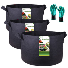 Tespher front view of three 30-gallon grow bags showing capacity and size benefit