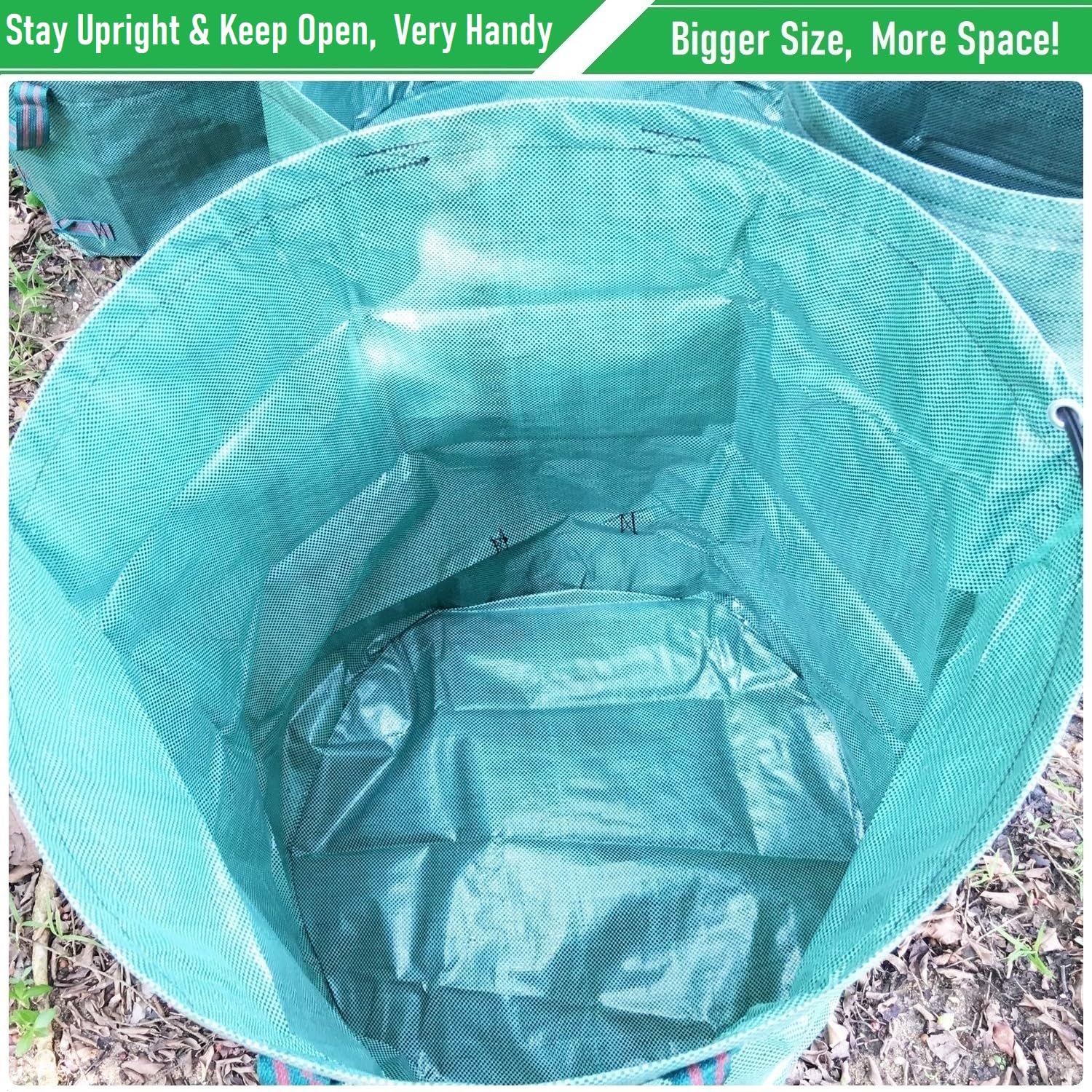 Tespher bag in use being filled with leaves to speed yard cleanup