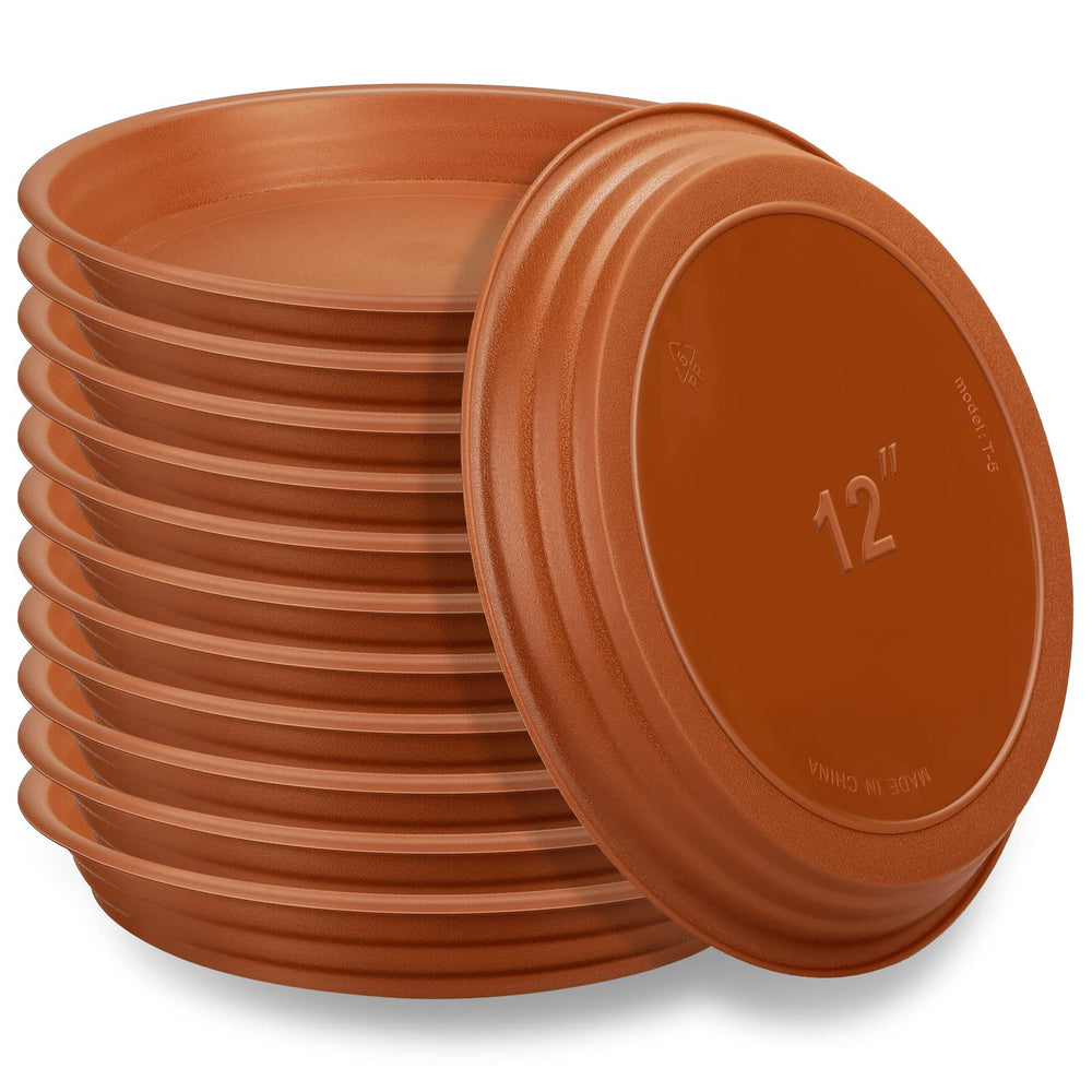 Tessco for you front view of 12-pack terracotta saucers protecting floors