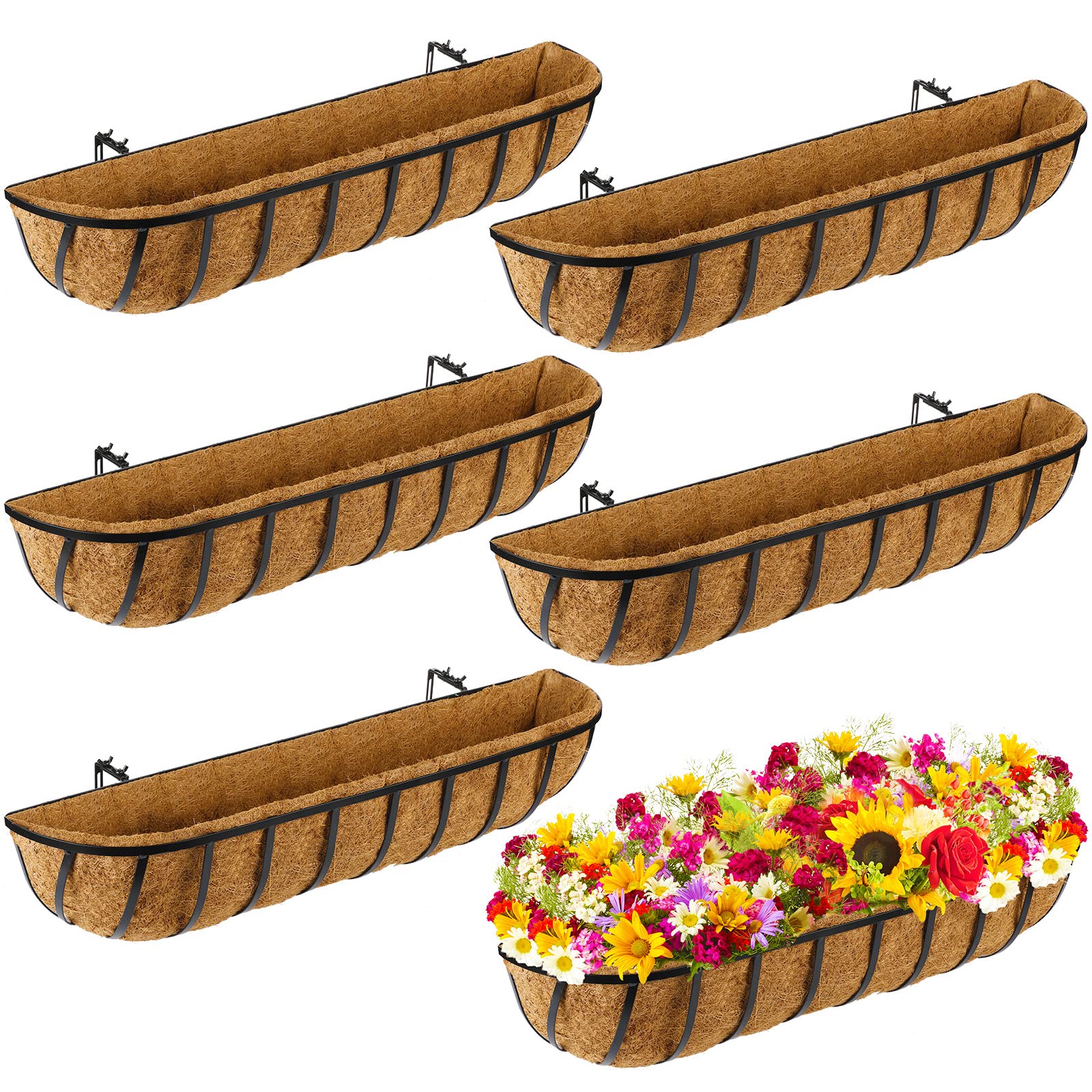Tessco for you front view of 30-inch planter showing neat flowers and sturdy frame benefit: curb appeal