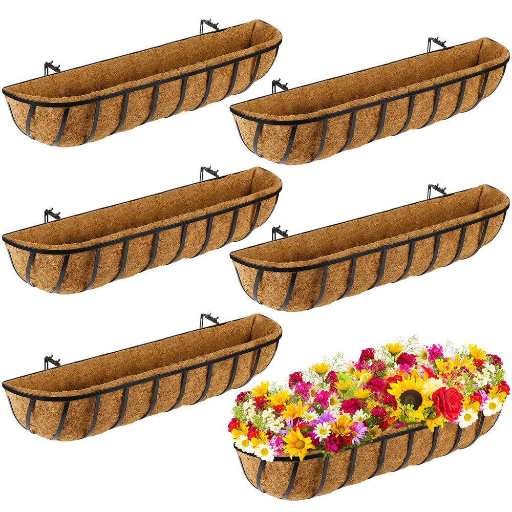 Tessco for you front view of 30-inch planter showing neat flowers and sturdy frame benefit: curb appeal