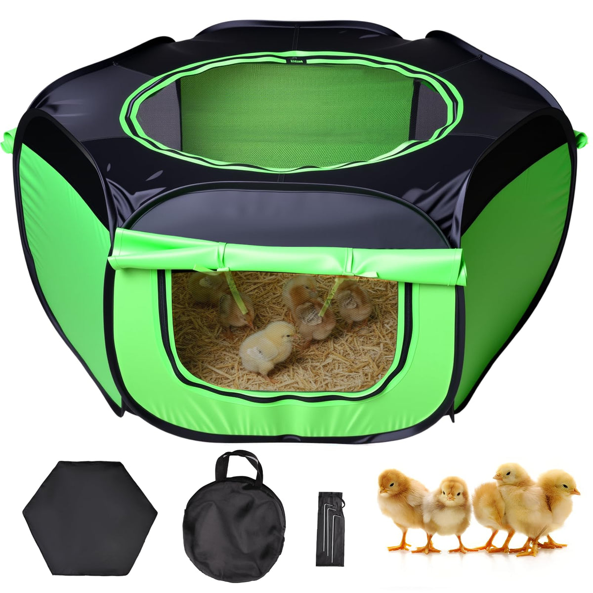 Tetuga brooder box front view showing secure enclosure and easy access benefit