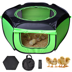 Tetuga brooder box front view showing secure enclosure and easy access benefit