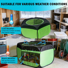Tetuga feeder and waterer detail shot, reduces spills and ensures easy access