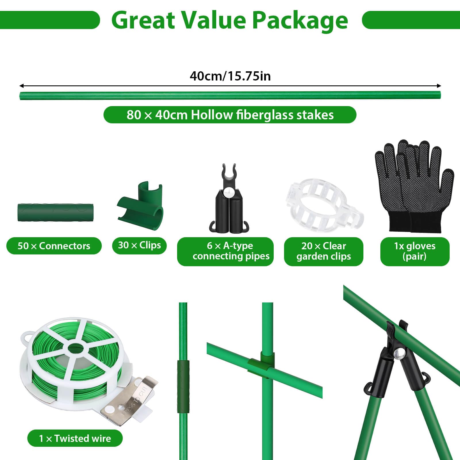 Tetutor close-up of fiberglass stake texture and 9mm thickness benefit: durable support