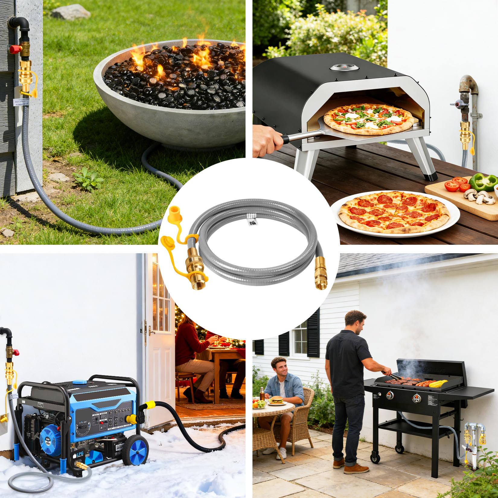 Teupoa connected to a patio heater showing quick disconnect convenience