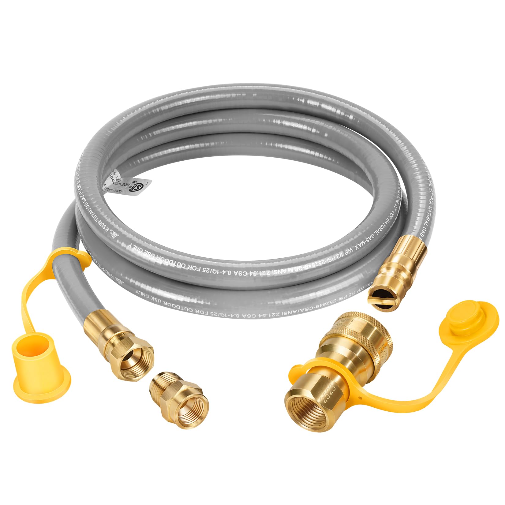 Teupoa front view of 6 ft natural gas hose kit showing fittings for safe connections