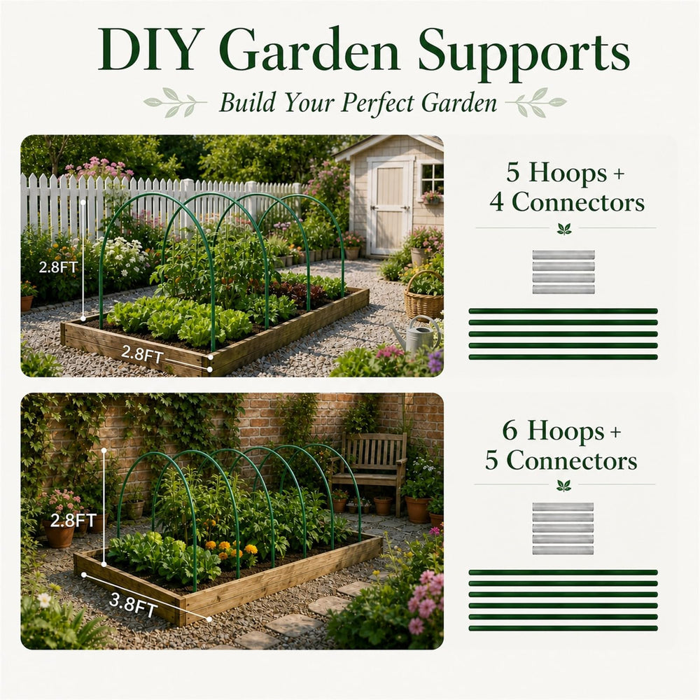 Teurabied assembled hoop tunnel over raised bed protecting seedlings
