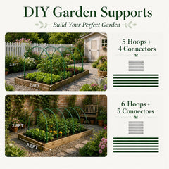 Teurabied assembled hoop tunnel over raised bed protecting seedlings