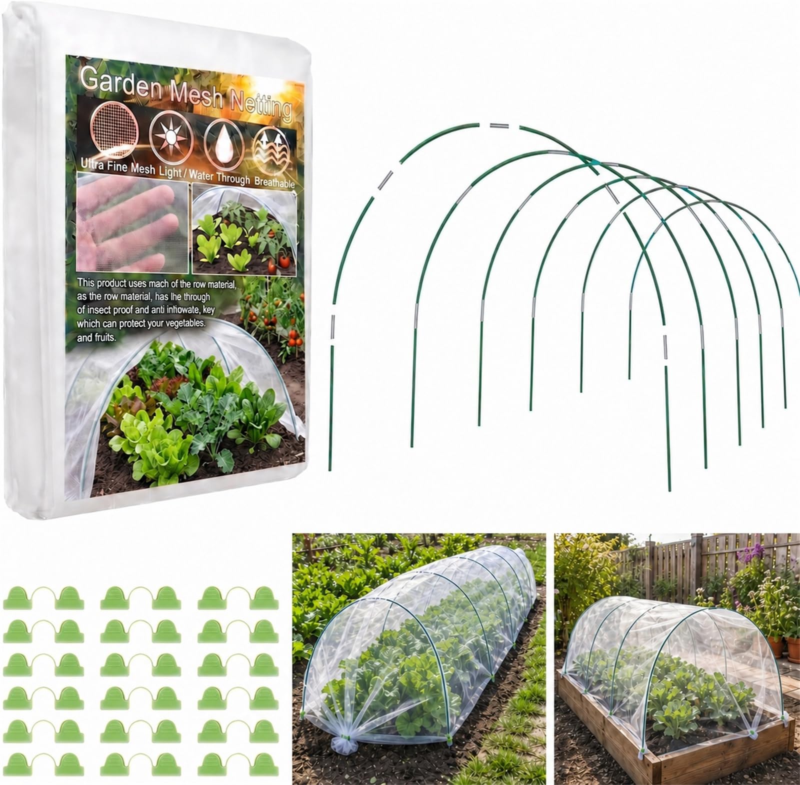 Teurabied front packaging showing complete garden netting kit protecting plants