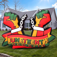 Teyva Daily front view inflatable showing fist graphic and bold Juneteenth message