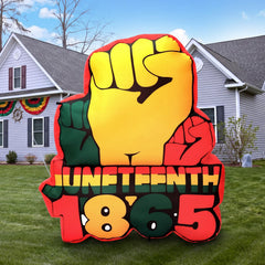 Teyva Daily front view of Juneteenth inflatable showing bold fist and colors for visibility