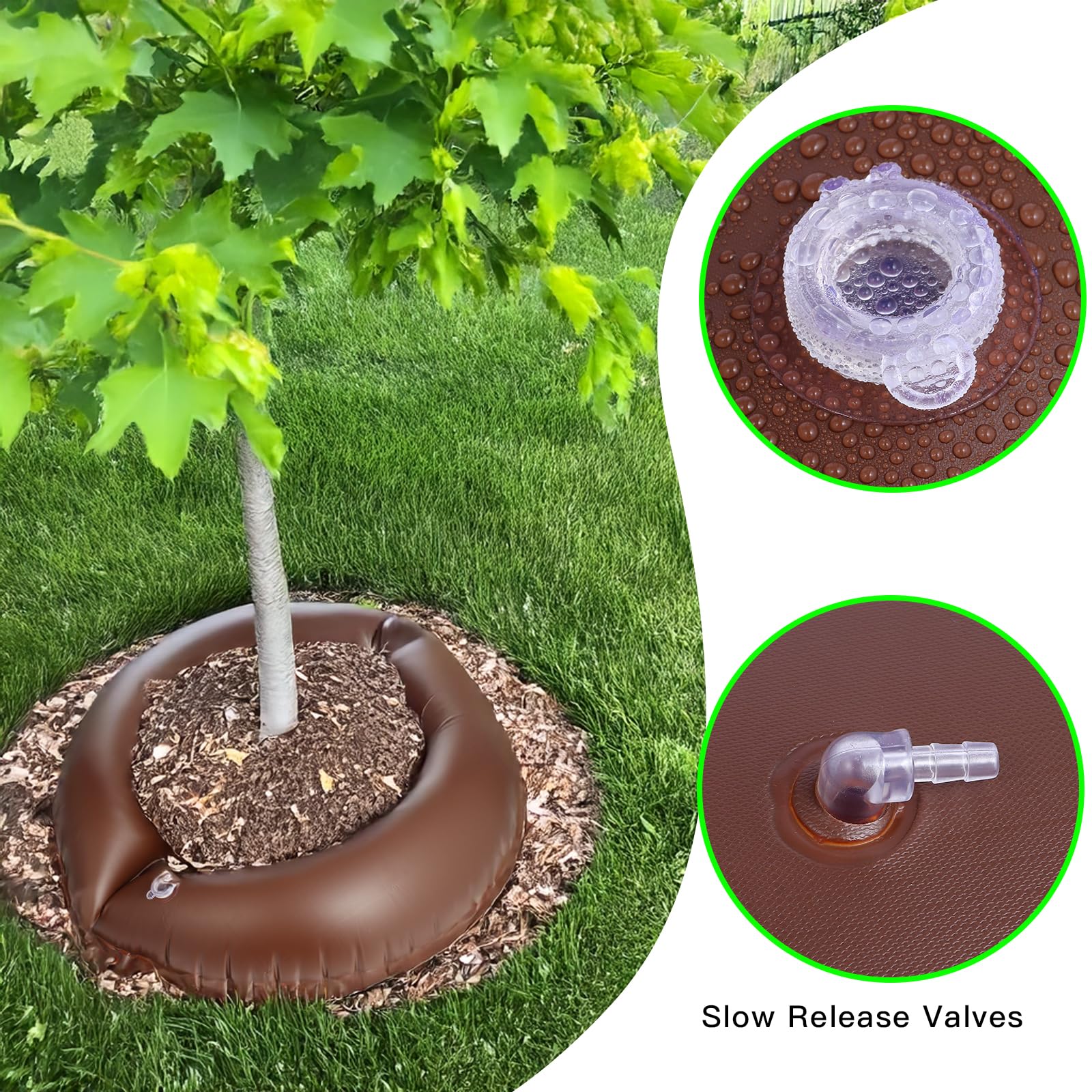 Tezhile watering ring placed around tree trunk delivering slow root irrigation