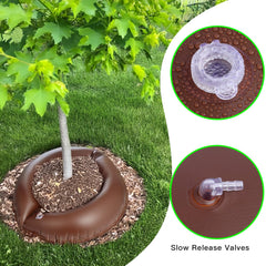 Tezhile watering ring placed around tree trunk delivering slow root irrigation