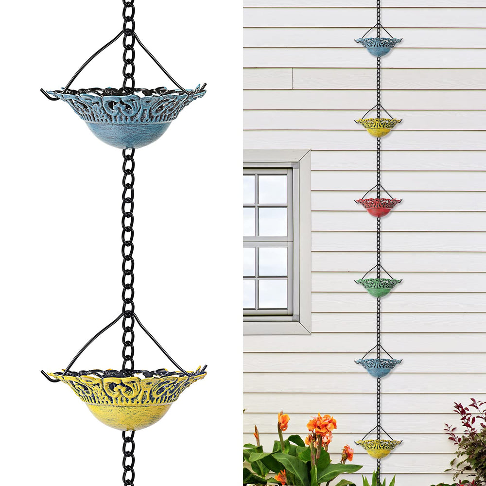 Tfro & Cile front view of rain chain showing full kit and decorative appeal